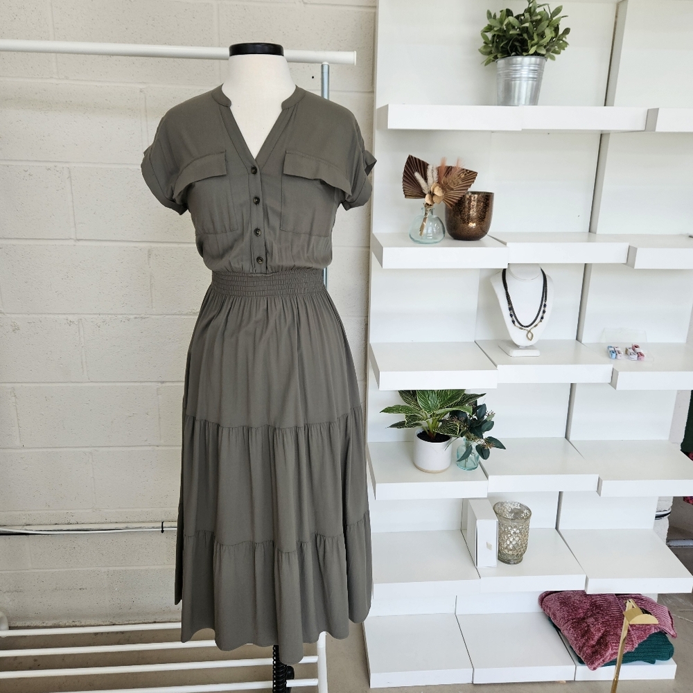 Tiered Utility Midaxi Dress